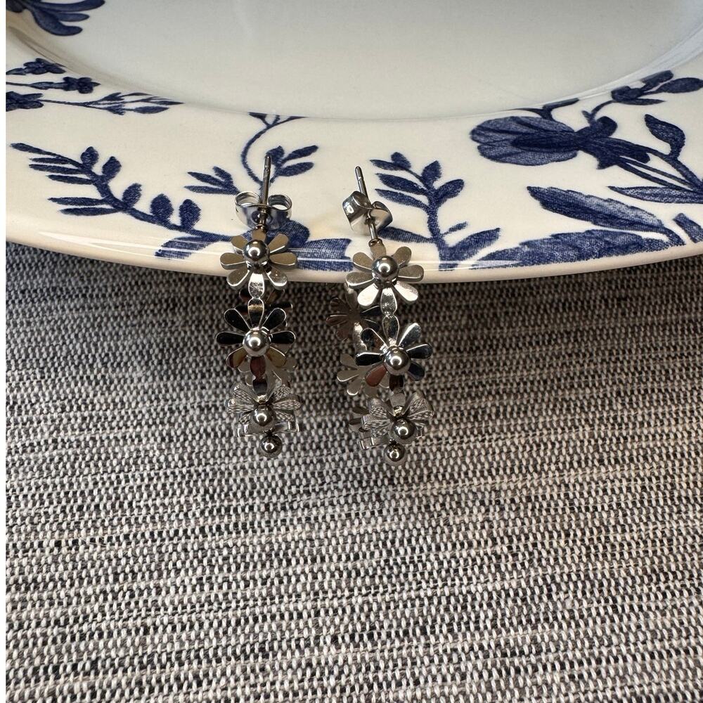 Silver Flower Hoops Hoop Earrings Boho Accessories Flower Accessories NEW!